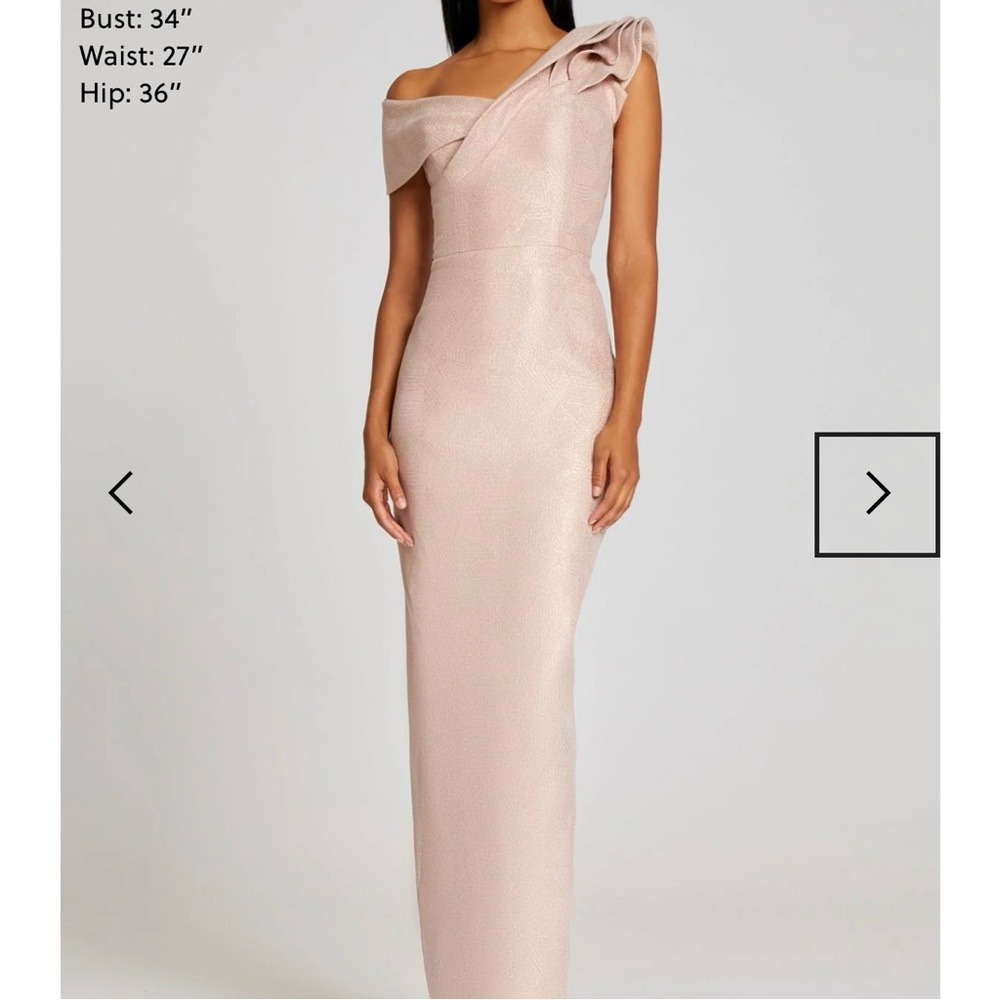 Teri Jon Metallic Jacquard Ruffle Gown. Item# 217009BLS-6.